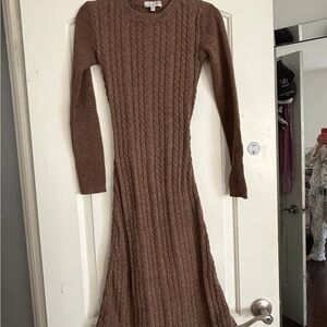 Brown Cable Knit Sweater Dress